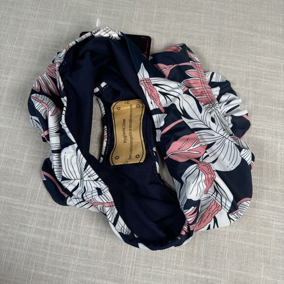 Shekini High Waist Ruffle Bikini‎ Bottom Women’s Size Small Navy White Pink - Picture 12 of 12
